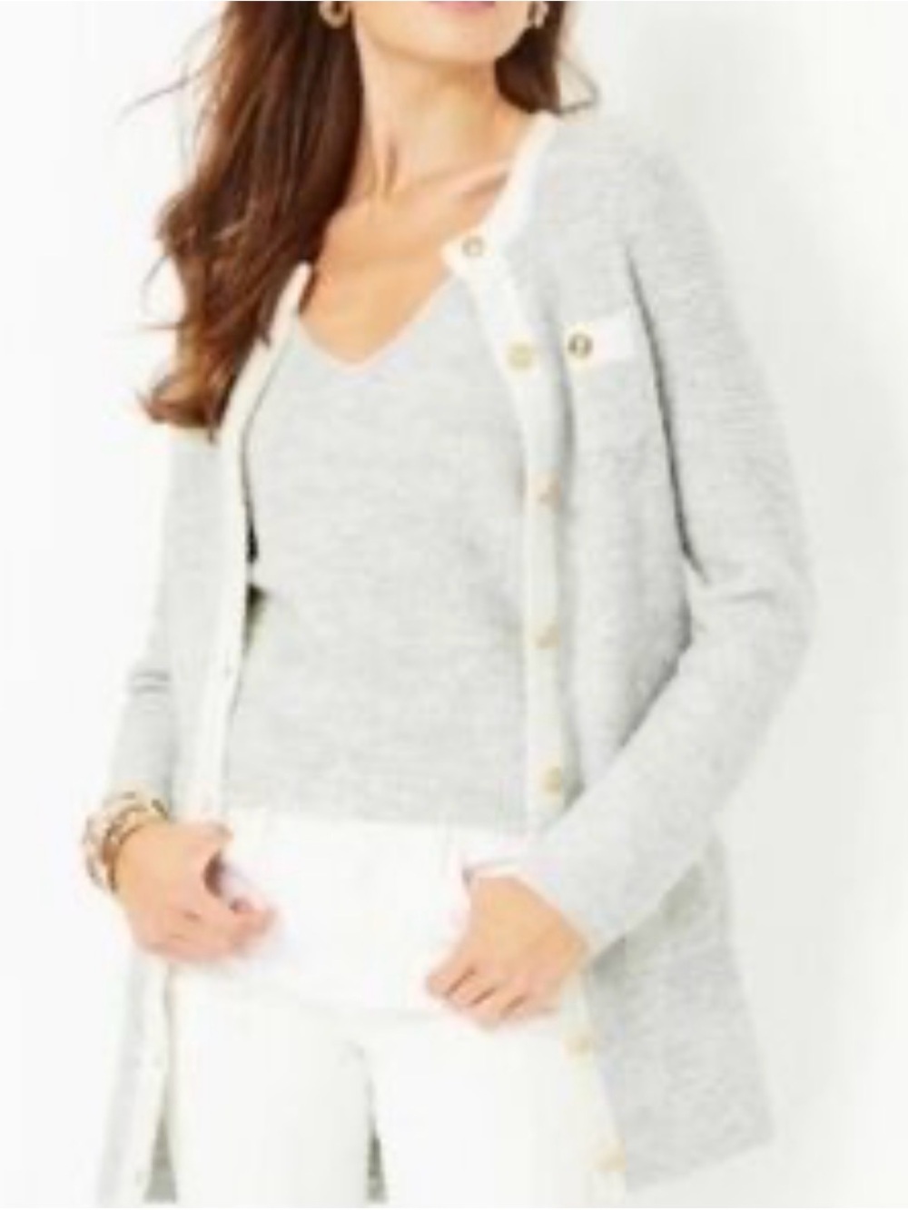 Lilly Pulitzer Davison Set, Light Gray Tank And Cardigan Sweater Set